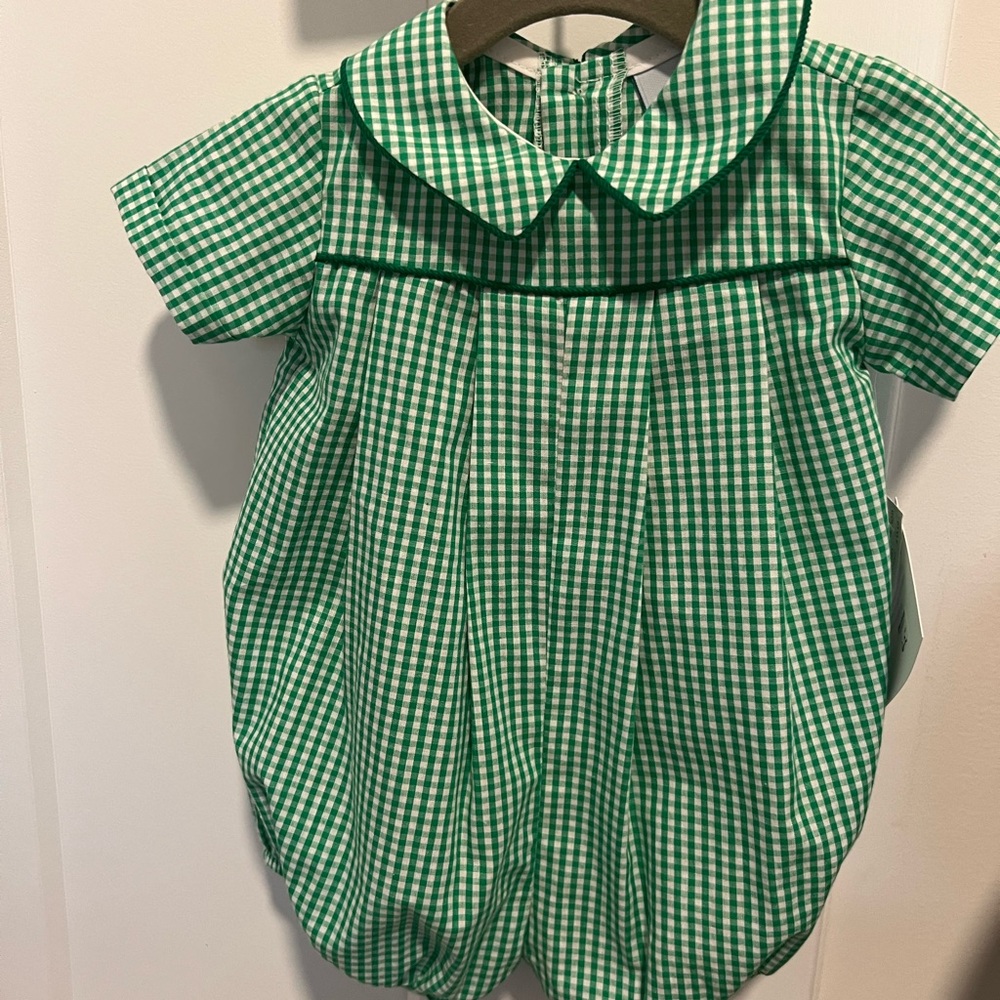 Green Gingham Baby Romper